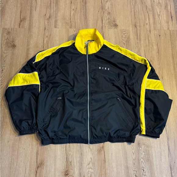 Nike Other - Vintage 90s Nike White Tag Nylon Lined Full Zip Windbreaker Black/Yellow Size XL